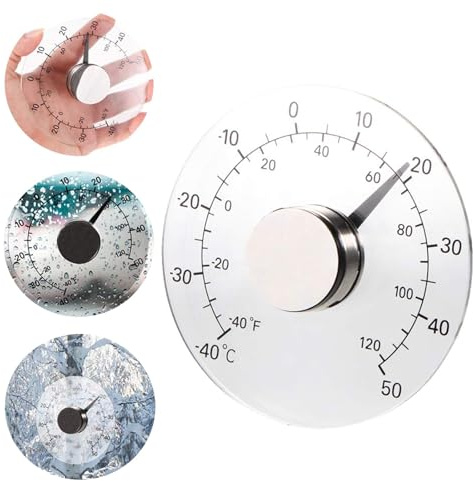 Tkxjry Transparentes Rundes Außenthermometer, Analoger Fensterthermometer, -40 bis 50 Grad Celsius, 11 cm Durchmesser