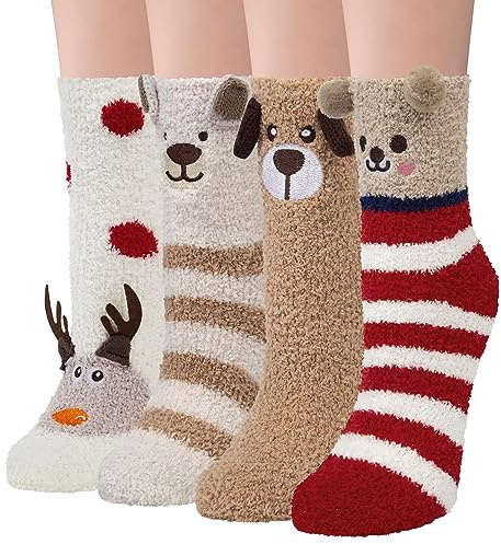 YSense Snug Kuschelsocken Damen Flauschige Kuschel Socken Haussocken | Warme Bettsocken Damensocken Weihnachten Geschenk Dicke Flauschsocken Weihnachtssocken Wintersocken für Mädchen 37-42