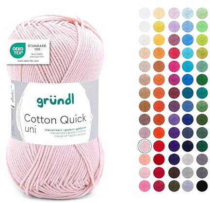 Gründl Wolle Cotton Quick uni - dünne Wolle zum Häkeln - Strickgarn - Häkelgarn - Glänzend und hautfreundlich - 100% Baumwolle - 1 Knäuel 50 g / 125 m - Nadelstärke 3-4 - Nude