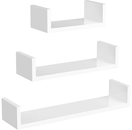 SONGMICS Wandregal, 3er Set, Schweberegal, 30/45/60 cm, Regal zur Wandmontage, bis 15 kg belastbar, für Wohnzimmer, Arbeitszimmer, Badezimmer, Küche, weiß LWS66W