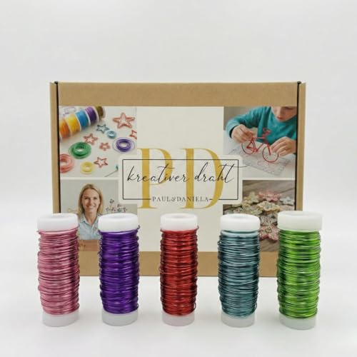 Kupferdraht-Set 5x30m, 5mm, Lila, Eisblau, Rosa, Rot, Hellgrün, Schmuckdraht, Lackdraht, Basteldraht bunt, Effektdraht, Myrtendraht, Schmuckdraht, Schmuck Faden