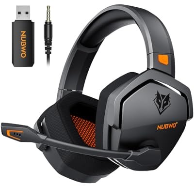 NUBWO G06 Dual Wireless Gaming Headset mit Mikrofon für PS5, PS4, PC, Mobile: 2.4 GHz Wireless + Bluetooth - 100 Stunden - 50mm -Treiber - Orange