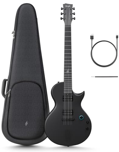 Enya E-Gitarre Nova Go Sonic – Schwarz Intelligente E-Gitarre aus Kohlefaser mit Kabellosem 10-W-Lautsprecher, Integrierten Voreinstellungen, Ladekabel, Einstellschlüssel und Gigbag
