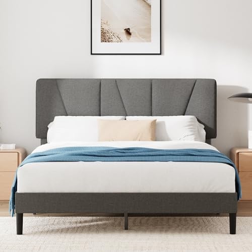 Zinus Maya Polsterbett 180x200 cm mit Kopfteil - 30 cm Hohes Bett 180x200 mit Lattenrost aus Holz - Kompakte Verpackung & Einfache Montage - Dunkelgrau