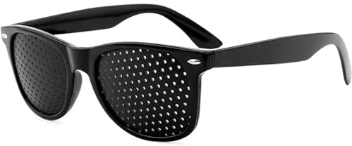Grenhaven Rasterbrille Lochbrille für Augentraining, Oval, Schwarz | Gitterbrille Korrekturbrille mit faltbaren Bügeln, Pinhole Glasses für Verbesserung der Sehqualität