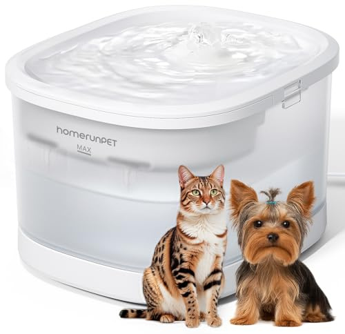 Homerunpet Katzenbrunnen, 18dB Extrem Leiser, 2.5L, Trinkbrunnen für Katze mit Kabelloser Pumpe, Professionelles Filtersystem, Reinigen (Spülmaschinenfest)