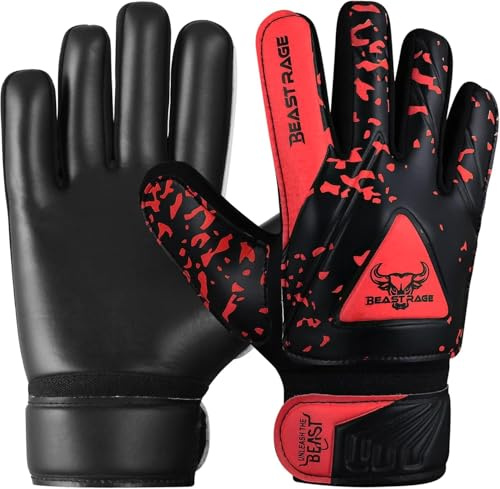 BEAST RAGE Torwarthandschuhe für Kinder Jungen Jugend,Fußballtorwarthandschuhe Kinder mit doppelter Handgelenkstütze,Starker Grip gepolsterte (Rot, Größe 5 geeignet für 9 bis 12 Jahre alt)