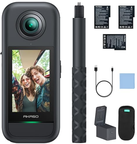 AKASO 360° Action Cam Creator-Set - 5.7K 72MP 360 Grad Actionkamera Duale 1/2 48MP Sensoren, 2.29'' Touchscreen, Unsichtbarer Selfie Stick, 360° Horizon Lock und AI-Verfolgung