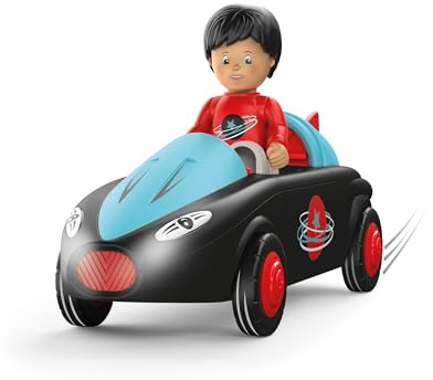 Toddys by siku 0115, Sam Speedy, 3-teiliges Spielzeugauto mit Licht und Sound, Zusammensteckbar, Inkl. beweglicher Spielfigur, Hochwertiger Schwungradmotor, Schwarz/Türkis, Ab 12 Monaten