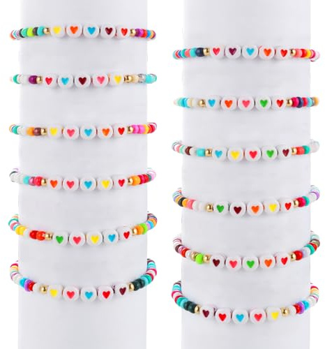 Prasacco 12 Stück Freundschaftsarmbänder, Bunte Perlenarmbänder Liebesherzarmbänder Freundschaft Armbänder Freundschaftsarmband Motivationsarmbänder für Mädchen, Kinder, Kleinkinder, Erwachsene