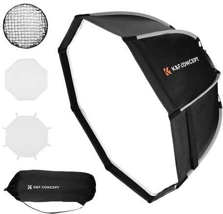 K&F CONCEPT 55cm/21 Zoll Parabol Softbox, Quick Release Umbrella Octagon Softboxen mit Honeycomb Gitter+Weichen Diffusor +Tragbartasche, Achteckige Softbox Bowens Mount für COB Video Light