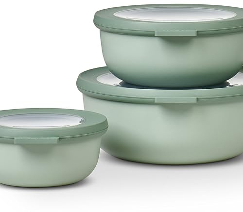 Mepal Multischale Cirqula Round 3-teiliges Set - Mikrowellen Geschir - Geignet als Aufbewahrungsbox, Kuhlschrank, Gefrierschrank & Mikrowellengeschirr - 350 ml, 750 ml & 1250 ml - Nordic sage