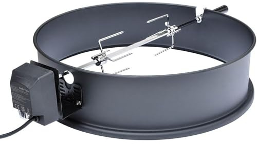 onlyfire 57CM Universal Drehspieß mit Motor Grillspieß-Aufsatz Set für Kugelgrill, Rotisserie, Holzkohle Grill, passt Weber 2290 und andere Modelle (Emailliert-Schwarz)