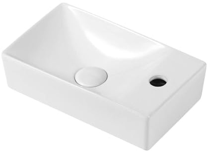 ALONI Waschbecken Gäste-WC 38x22 cm Weiß - Hahnloch rechts - Mini Handwaschbecken klein, Hängewaschbecken für Wandmontage, Sanitärkeramik Waschtisch, Waschbecken WC klein, Waschtisch Gäste WC