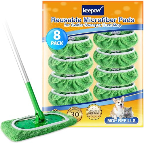 KEEPOW 8er Bodentücher für Swiffer Bodenwischer – waschbar, mit Waschbeutel | Wiederverwendbare Tücher für Swiffer Feuchte Bodentücher, nass & trocken, 4× Kraft, langlebig, für Swiffer Wet