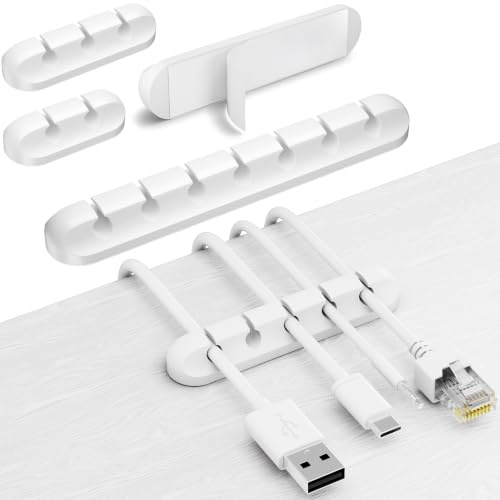 Filzada® 4x Kabelmanagement Set Weiß - Kabel Organizer Schreibtisch | Kabelhalter Selbstklebend für Schreibtisch, Büro - Kabelorganizer - starke Klebkraft - mehr Ordnung - Cable Organizer