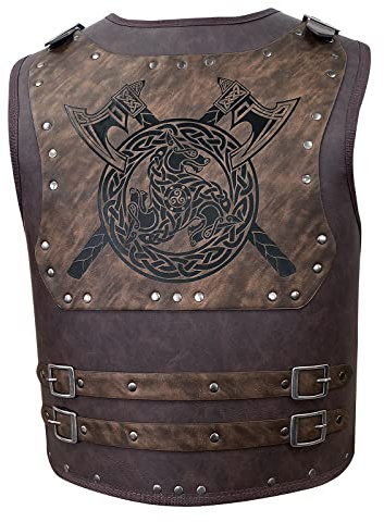 HiiFeuer Viking Warrior PU Leder Brustpanzer, Retro Ritter Leder Körperpanzer, Mittelalterliche Rüstung für LARP/Cosplay