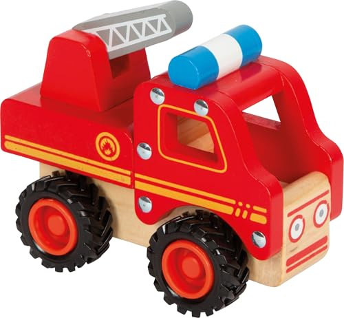 small foot Feuerwehrfahrzeug aus Holz, gut greifbar, mit gummierten, bodenschonenden Rädern, ab 18 Monaten, 11075, Rot