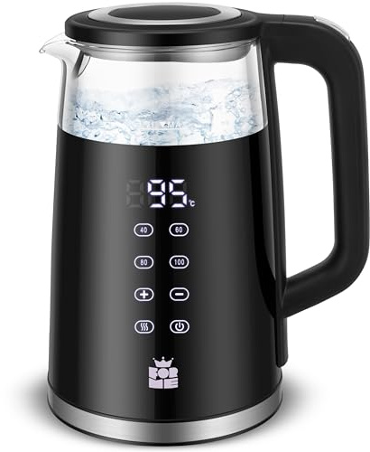ForMe Glas Wasserkocher 1,7 L mit Temperatureinstellung Temperaturwahl 40-100°C LED Digitale Temperaturanzeige Einstellbar Glaskessel I Edelstahl Glaswasserkocher Teekessel Warmhaltefunktion BPA Frei