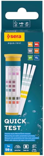 sera Quick Test | Wassertest 6in1 für Aquarium, Gartenteich & Pool | Teststreifen für pH, KH, GH, Nitrat, Nitrit & Chlor | 50 Messungen | Schneller Wasserqualität Test für biologisches Gleichgewicht