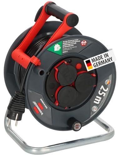 Brennenstuhl Garant V2 IP44 Kabeltrommel 25m outdoor (Made in Germany, 3 Schutzkontakt-Steckdosen, Spezialkunststoff)