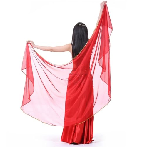 250 x 120 cm Bauchtanz Schal Bauchtanz-Schleier Halbrund Chiffon Kopftuch Bauchtanz Seidentuch professionelle Tänzerin (Rot)