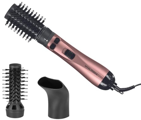 VITALmaxx Stylingbürste mit 3 Aufsätzen | Lockenstab, Föhn & Glätteisen in einem | 2 Geschwindigkeitsstufen & 3 unterschiedliche Hitzestufen | 360° drehbares Kabel [anthrazit/rosegold]