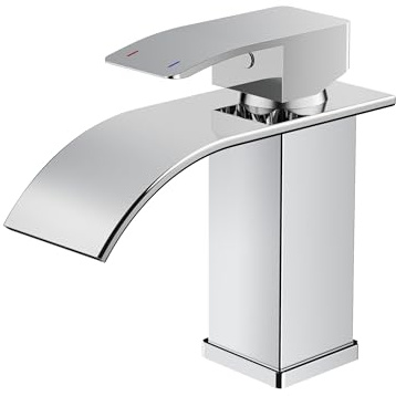 FORIOUS® Wasserhahn Bad,Wasserfallarmatur mit Auslaufhöhe 80 mm | Waschtischarmatur Chrom,Einhandmischer Armatur Waschbecken für Badezimmer，Wassersparend, Energiesparend