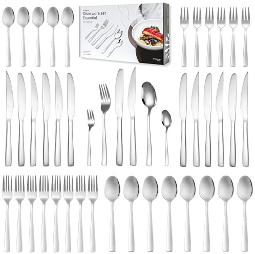 Besteckset 12 Personen, 72-teilig, Edelstahl 18/0 Silber, spülmaschinenfest und rostfrei, Tafelbesteck mit Messer Gabel Löffel Steakmesser und Kuchengabeln, Essbesteck Set für Haushalt und Gäste