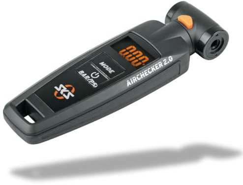 SKS GERMANY AIRCHECKER 2.0 Digitaler Luftdruckprüfer (Fahrradzubehör, Reifendruckprüfer mit Ablassfunktion und Echtzeitmessung, Duo-Kopf für AV/SV/Clik Valve Ventile, max. 10 bar / 144 PSI), schwarz