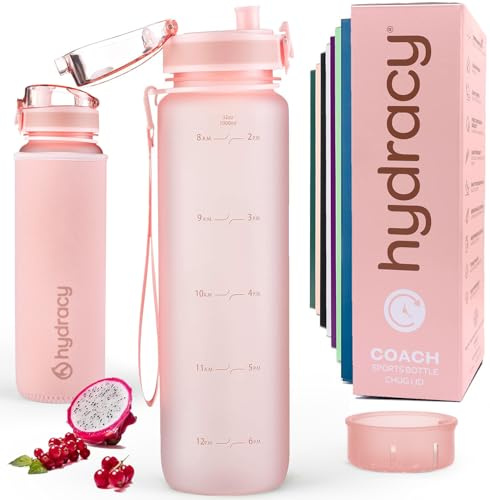 Hydracy Trinkflasche mit Fruchteinsatz - 1L Wasserflasche - BPA-freie Trinkflasche mit Zeitmarkierung Auslaufsichere Sportflasche - Kondensationsfrei für Sport und Outdoor