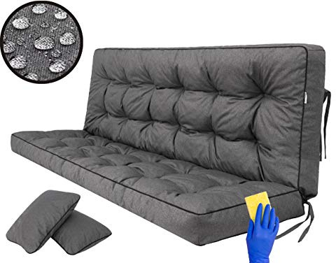 HOBBYGARDEN Sitzkissen Bankkissen Bankauflage für Gartenbank Schaukelkissen Bodenkissen Kissen für Hollywoodschaukel Outdoor und Indoor -180 cm - Graphit