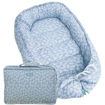 molis&co - Babynest - 100% Baumwolle (Oeko-TEX) - Babynestchen Neugeborene - Ideal als Reisebett, Kuschelnest Geeignet & Cradle Reducer - 90 x 50 cm - Blue Garden