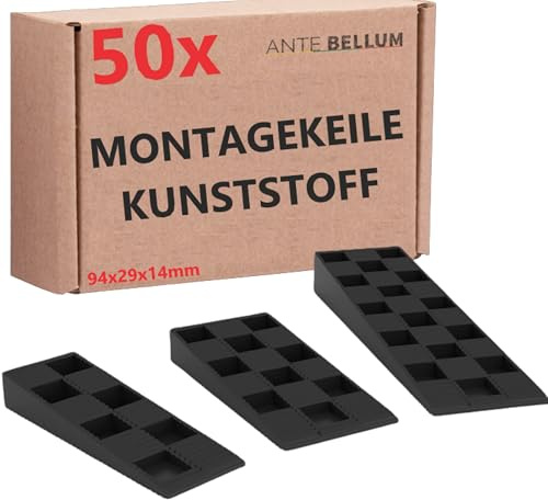 Ante Bellum 50 Stück Kunststoff-Abstandshalter – Montagekeile für Böden, Fenster und Türen, Kunststoffkeile zum Ausrichten und Montieren, geeignet für BAU- und Möbelmontagearbeiten