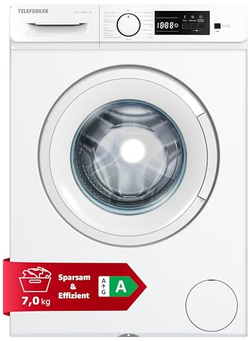 Telefunken Waschmaschine 7kg | 1400 U/Min. | Inverter Motor - Leise & Effizient | Aquastop - Schutz vor Wasserschäden | Schontrommel | Washing Machine mit 15 Programmen | EEK A | W-7-1400-A-W weiß