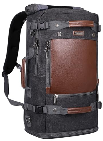WITZMAN Canvas Reiserucksack Herren Groß Vintage Rucksack Fit 17 Zoll Laptop mit Schuhfach Herren für Reisen(A2021 Schwarz)