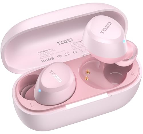 TOZO A1 In-Ear Kopfhörer Kabellos Bluetooth 5.3 mit 2 Mikrofonen für KI-Anrufe, App-Steuerung, 32 Std. Wiedergabe, IPX5 Wasserdicht, Tiefer Bass, Leicht und Bequem für kleine Ohren – Roségold