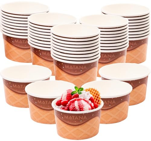 MATANA 50 Eisbecher aus Pappe für Partys & Kindergeburtstags (240ml) - Eiswaffel Design - Waffelbecher, Eisschalen, Dessertschalen Einweg, Eisbecher Waffel, Eis Pappbecher