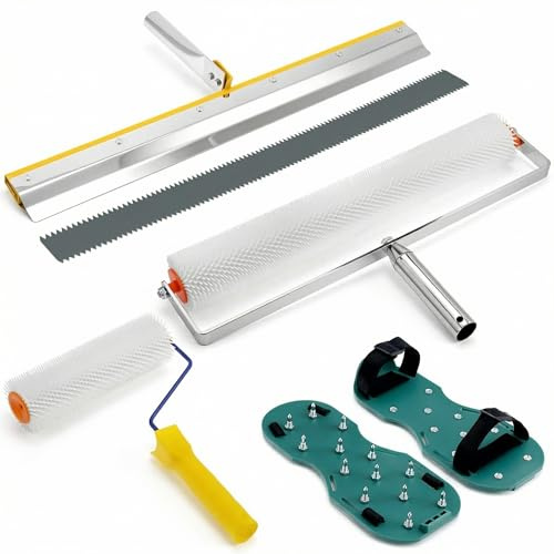 QWORK® Bodenbeschichtung Set, Entlüftungswalze+Epoxid Spike Schuhe+Stehrakel Großflächenrakel