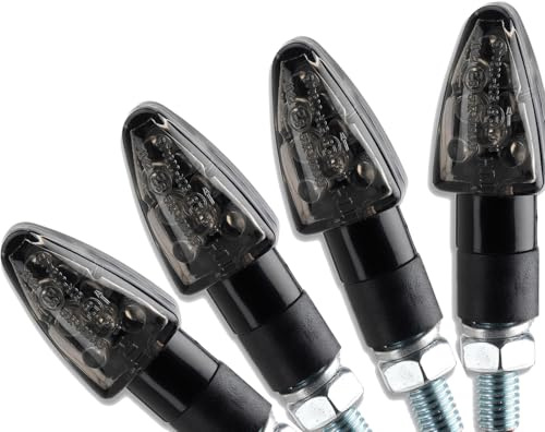 Germany Motorsports LED Motorrad Mini Blinker Wizzard Schwarz kurz universal 12V e-geprüft vorn hinten (Getöntes Glas, 2 Paar)