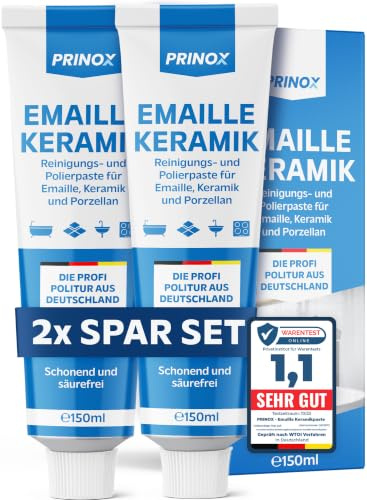 PRINOX 2x 150ml Reinigungs und Polierpaste für Emaille, Keramik, Porzellan, Glaskeramik, Mineralguss - Professionelle Badpflege zu Reinigung und Pflege von Armaturen - Ceranfeld Reiniger
