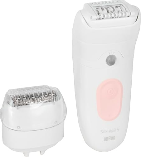 Braun Silk-épil 5, Epilierer für einfache Haarentfernung, wasserdicht, weiche Haut, lange Lebensdauer, mit Rasierkopf für Frauen und Trimmer, 5-030, Weiß/Rosa