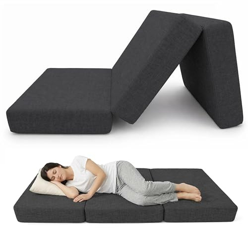 POKAR Klappmatratze 160x195x15 cm | 3-teilige Faltmatratze als Gästebett | Faltbare Matratze für Gäste und Camping | Dicke Schaumstoffmatratze, Bezug Abnehmbar | Oeko-TEX | Made in EU | Anthrazit