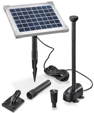 esotec Solar Teichpumpe 5/470 mit Fontäne Solarbrunnen Direktbetrieb 101012 | 5Wp Solarmodul, 470l/h Solarpumpe, bis 2000l, Fontäne, Direktbetrieb, 2 Spritzbilder, 13mm Anschluss, IP68, Förderhöhe 60cm