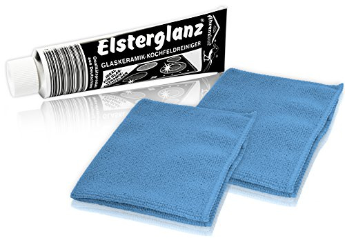 Helmecke & Hoffmann * Elsterglanz Glaskeramik-Kochfeldreiniger 150 ml XXL-Tube + Zwei Mikrofaser-Tücher | Das Original aus Deutschland