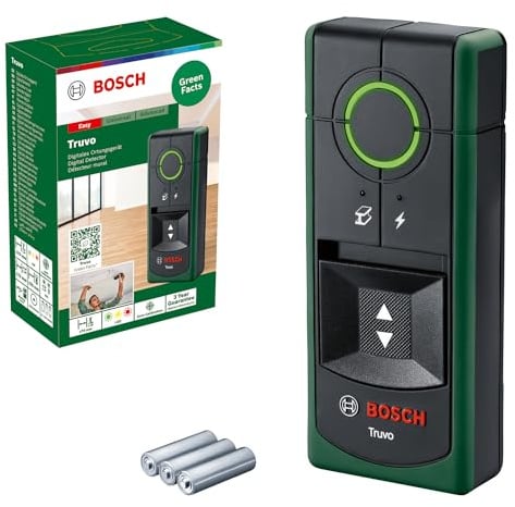 Bosch Ortungsgerät Truvo der 2. Generation (einfache Ein-Knopf-Bedienung, einfaches Orten von stromführenden Kabeln und Metallobjekten, Wandscanner bis 70mm, im Karton)