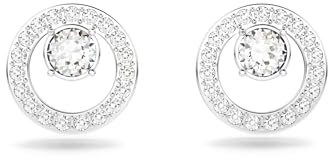 Swarovski Creativity Circle Ohrringe, Rhodinierte Ohrstecker mit Funkelnden, Weißen Swarovski Kristallen