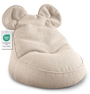 Gutekissen® Kinder Sitzsack „Miki“ mit Ohren – Bequemer Montessori Sitzkissen, extra weich und gemütlich fürs Kinderzimmer und Spielzimmer, ideal zum Lesen, Spielen und Entspannen (Beige, 68x68x50 cm)
