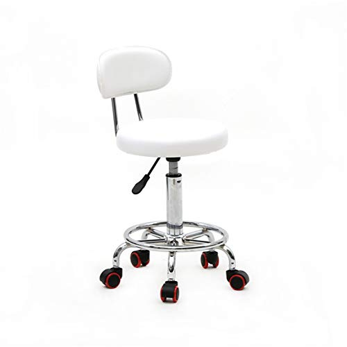 Alightup Bürohocker mit Rollen, professionell, mit Rückenlehne, 360° | höhenverstellbar, für Massagesalon, Küche, Büro, Klinik, Pub, Nähen, Maler, Klavier, Weiß