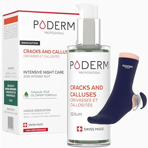 PODERM - HAUTRISSE UND HORNHAUT - Repariert und beruhigt Risse/Nährt und erweicht Hornhaut - INTENSIVE NACHTPFLEGE 8H - 100% natürliche Inhaltsstoffe - Fußpflege - Swiss Made